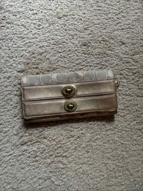 Coach Y2K gold monogram wallet with double turnlock
